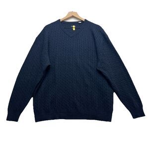 Men's Alan Flusser Golf Pure Cashmere Sweater V-Neck XXL Blue Fisherman Knit